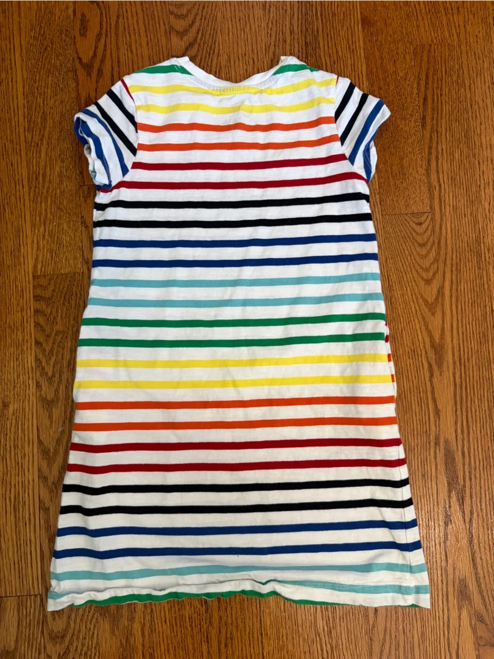 Primary Rainbow Stripe Short Sleeve Kids Dresses - Black & White Bases